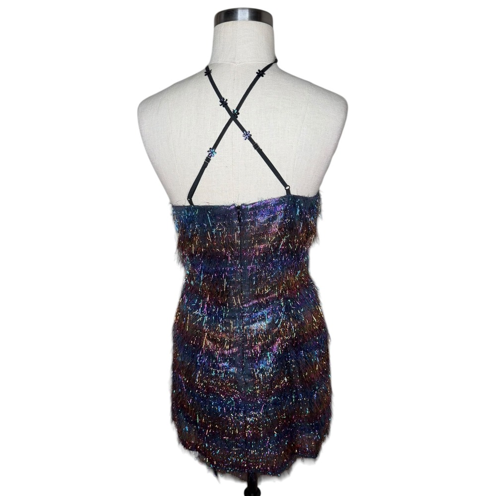 NANETTE LEPORE Y2K Party Dress Multicolor Metallic Tinsel Fringe Women's Size 6 - Picture 3 of 7
